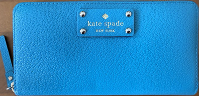 kate spade new york Blue Zip-Around Wallet with Logo, Credit Card Slots