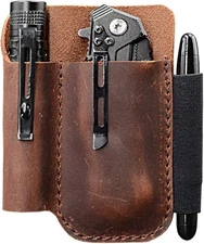 EDC Leather Knife Sheath Organizer Pouch Full Grain Leather Chestnut
