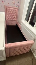 Panel Kids Bed Frame Chesterfield Toddlers Plush Velvet Upholstered Gas Lift 3FT