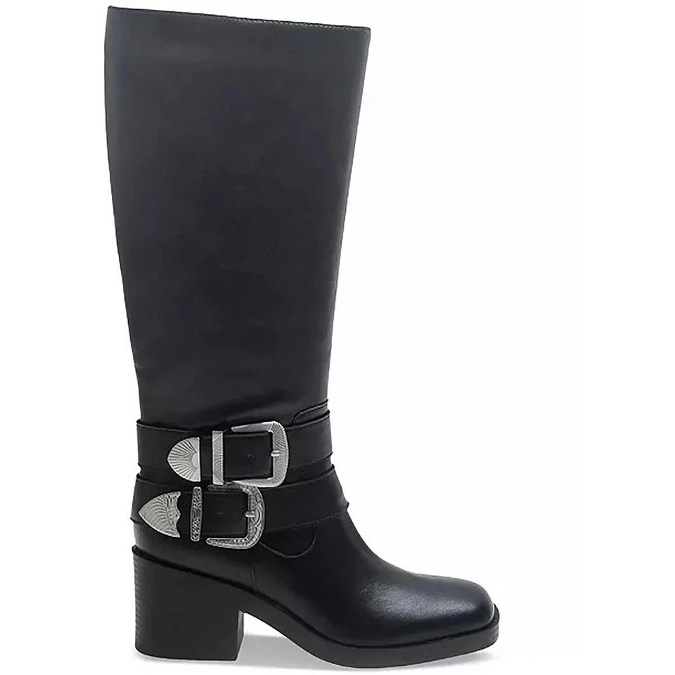 Wild Pair Buckk Buckle Moto Boots Black Smooth 6.5M Square Toe MSRP $99 - Image 2 of 3