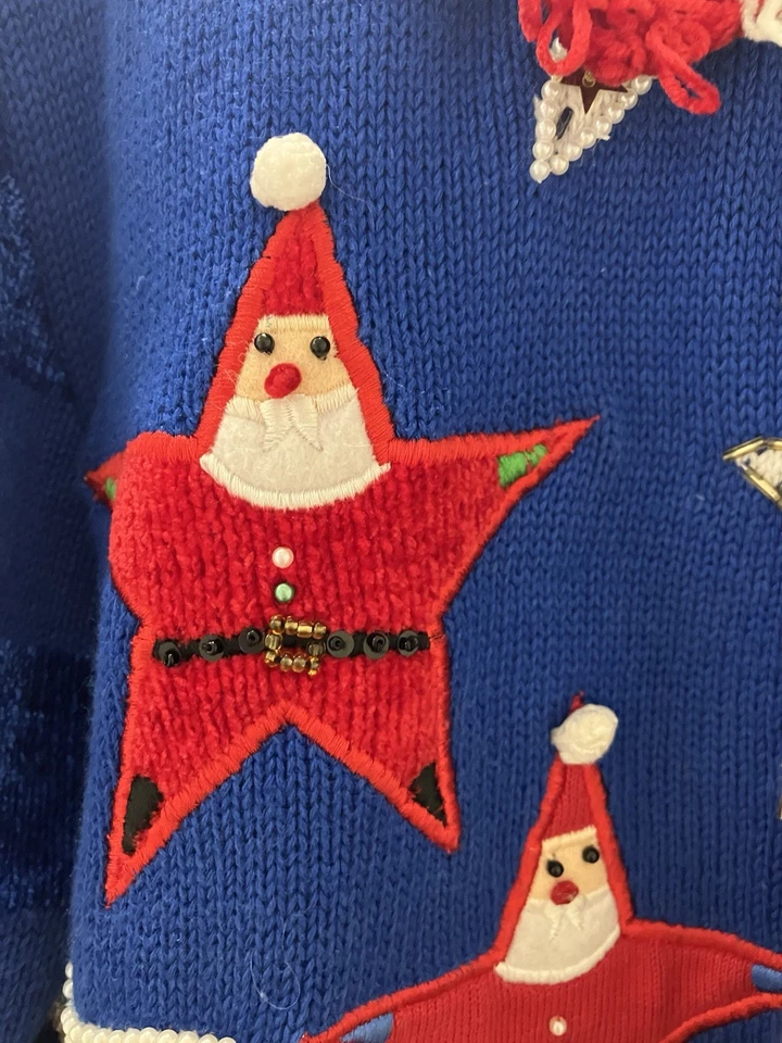 Cárdigan Suéter Jack B Quick Vintage Rojo Blanco Azul Santa Star Navidad Talla L Foto 4 de 4