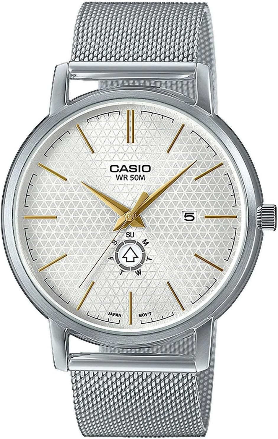 Casio MTP-B125M-7AVDF Men's Stainless Steel Strap Watch with White Dial ...