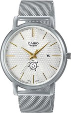 Casio MTP-B125M-7AVDF Men's Stainless Steel Strap Watch with White Dial, Silver