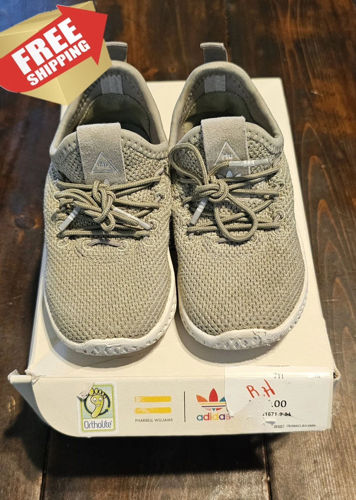 Scarpe Adidas Pharrell Human Race bambino 7K grigie con scatola sneakers bambino HU
