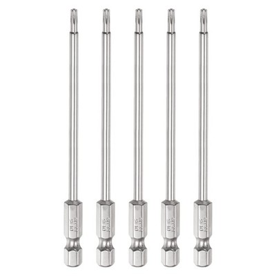 5Pcs Security Torx Bit 1/4'' Hex Shank 4'' Long Drill Bit T10 Torx Star S2 Steel