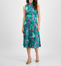Tahari Asl Womens Sleeveless Mock Neck Midi Zipper Dress Jade Rose 14 Defected