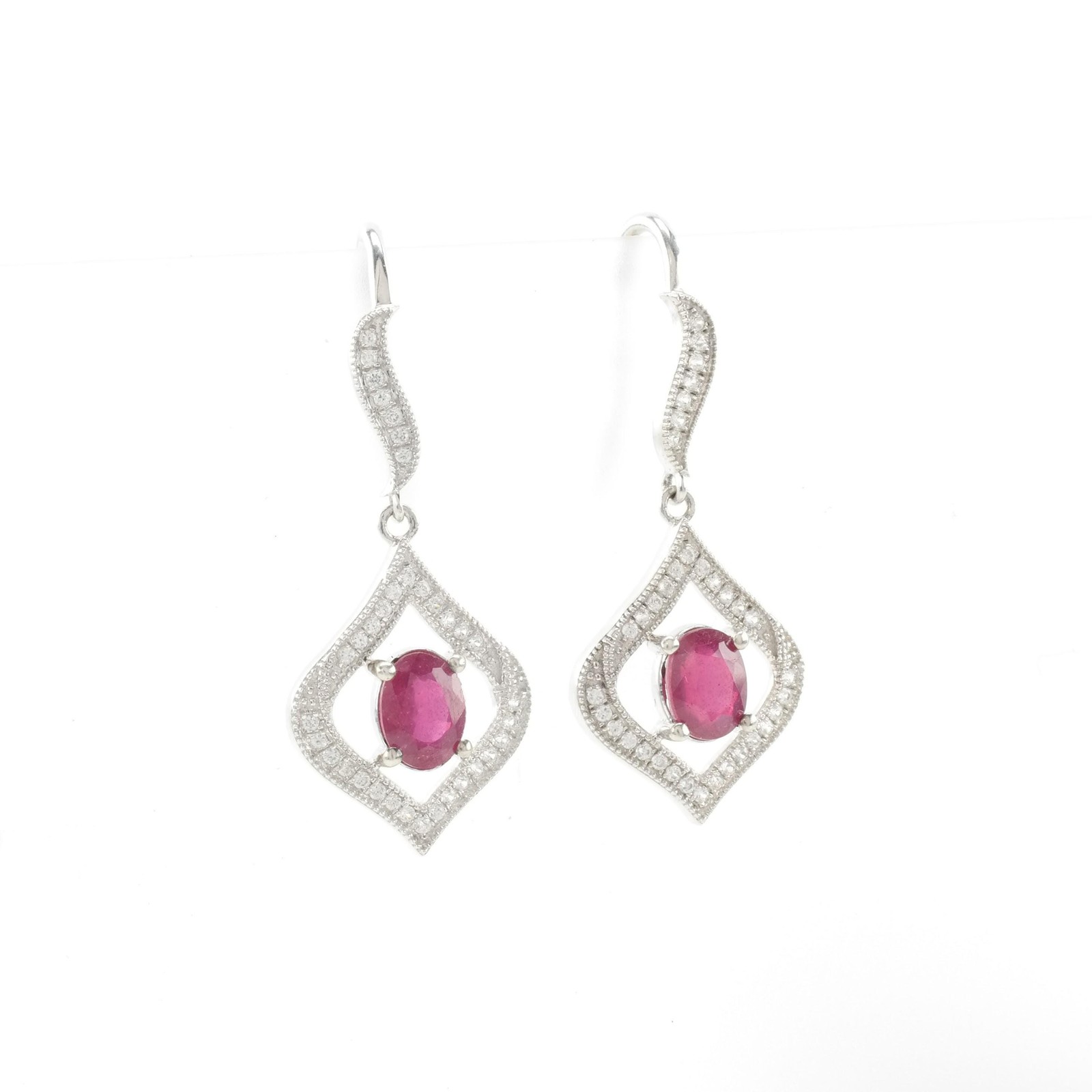 Ruby Sterling Silver Fish Hook Dangle Earrings Pi… - image 5