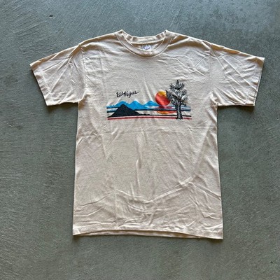 Vintage 70s Las Vegas Shirt Size Large Tan Sunset Nevada Nature USA Made