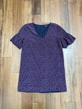 Madewell Silk Bell-Sleeve Dress Painted Clover Purple Mini Ruffle Sleeve Size 8