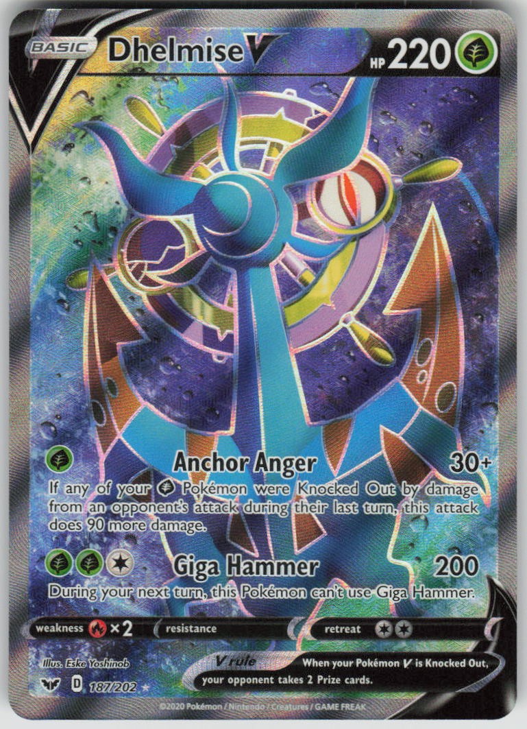 Pokemon Dhelmise V (Full Art) 187/202 SWSH01: Sword & Shield Base Set UR NM
