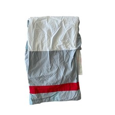 The Land of Nod Kids Cotton Crib Skirt Grey White Blue Red Stripe Colorblock