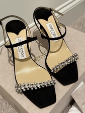 Jimmy Choo Meira 85 Black Crystal Suede Sandals EU 37.5 New Box