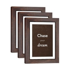 5x7 Walnut Picture Frame Set of 3 with Real Glass for Pictures 4x6 with Mat o...