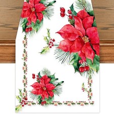 Red Christmas Table Runner Poinsettia 13x72 Inch Winter Kitchen Family Decor