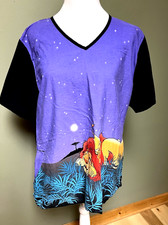 Disney Lion King Womens Scrub Top with Mufasa and Simba
