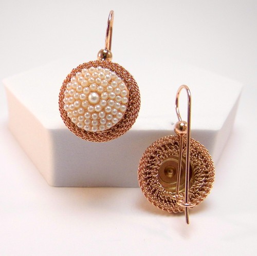 Boucles D'Oreilles Pendantes Dorés Or 14K Perles, Bijou Élégant Style Cadeau - Photo 2 sur 6