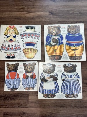 KELLOGG'S GOLDILOCKS & 3 BEARS UNCUT 1926 CLOTH ADVERTISING DOLLS. CEREAL. FOOD.