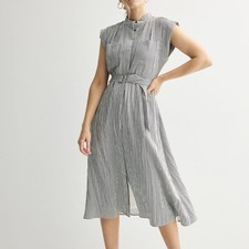 Nine West Cap Sleeve Midi Shirt Dress Women’s XL Dark Gray Striped Flowy