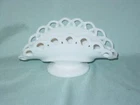 Vintage White Milk Glass Banana Bowl Open Lace Edge