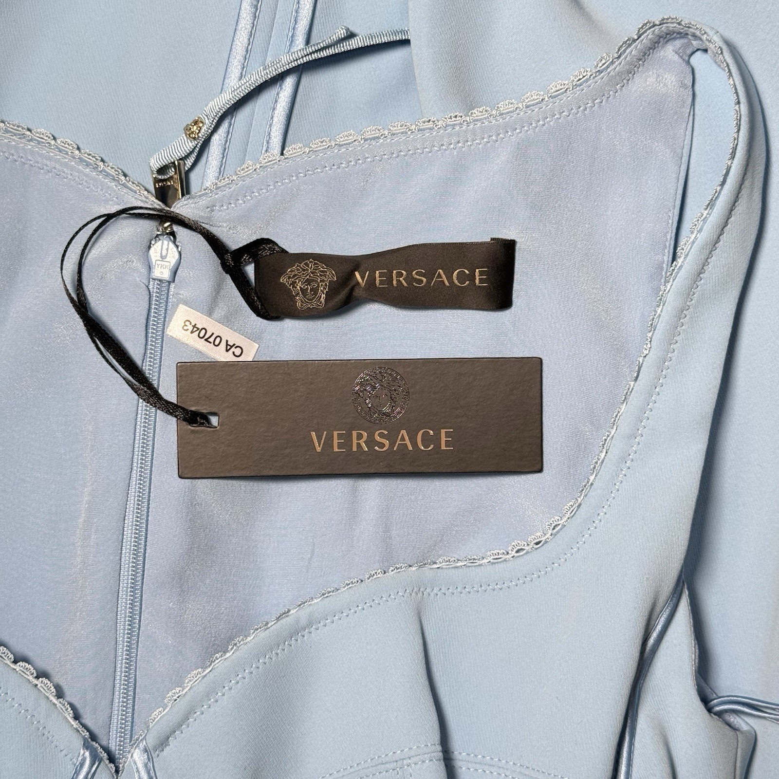 NWT Gianni Versace Light Blue Solid Pattern Dress Modello A78584 Size 36/ USA 2 thumbnail 16