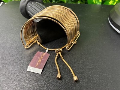 Style & Co Gold Tone Wide Cuff Bracelet Adjustable Layered Bangle NWT
