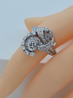  Platinum Artdeco Ring,Vintage Natural .50ct Center.75ct Side Diamonds,Size 8.25