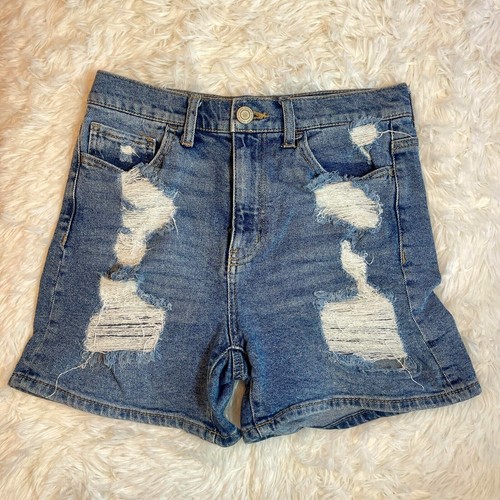 SO Jean Shorts Womens 7 Blue High Rise Stretch VTG Mom Medium Wash Distressed