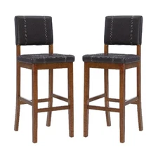 Pemberly Row 30" Wood Bar Stool in Dark Brown Finish - Set of 2