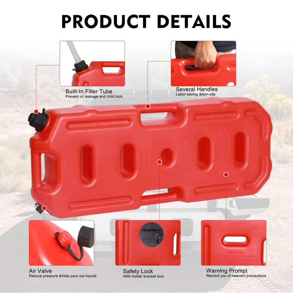 Recipiente de gás 20L 5 galões reserva tanque de lata de combustível + trava de 2 peças para Jeep SUV ATV - Imagem 3 de 4