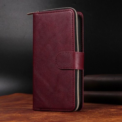 For iPhone 16 Pro 15 14 Plus 13 12 11 X XR XS 8 Zipper Wallet Leather Flip Case