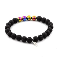 Bracelet Beads Lava+Hematite Multicolored 8 Mm. Manufactured IN France