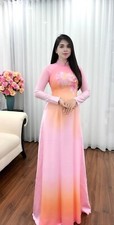 Ao Dai Vietnamese, Silk, Beaded Designer Long Dress With Pants. Size L