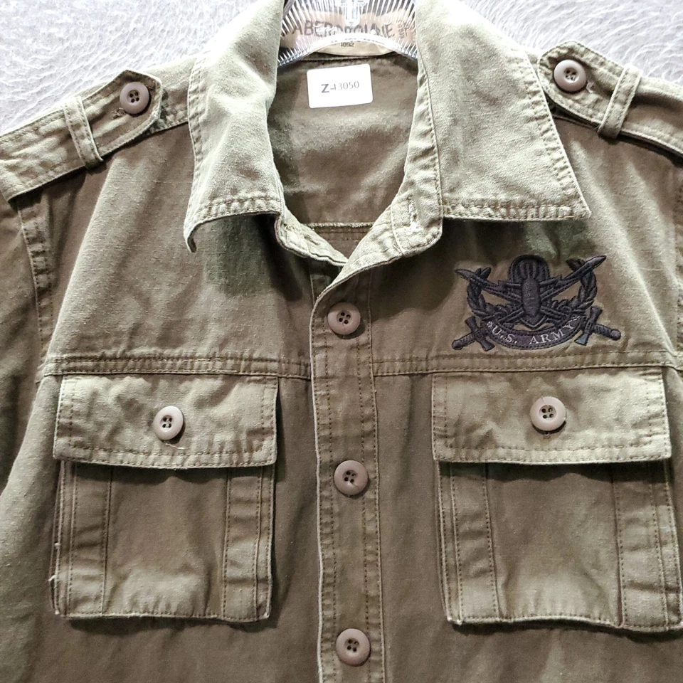 VINTAGE Abercrombie Men Button Up Shirt Medium Brown US Army Airborne Safari - Image 2 of 4