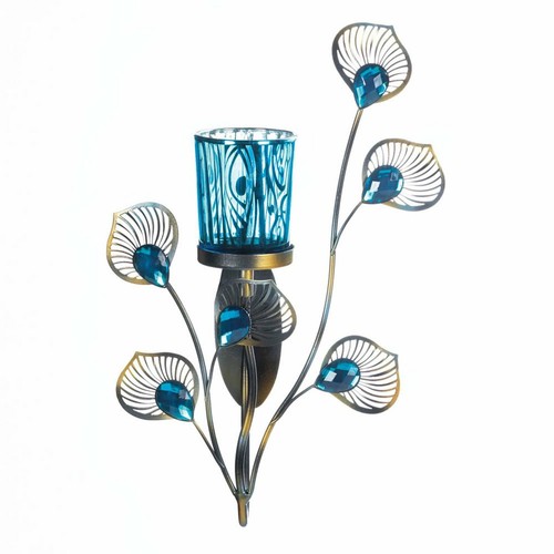 Peacock Wall Sconce Candle Holder – Ornate Decorative Accent with Jewel Details - Picture 1 of 3