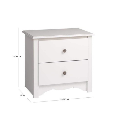 Prepac Nightstand 16"x23.25"x21.75" 2-Drawer White Wood Storage Durable Indoor - Picture 4 of 6