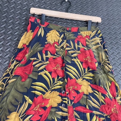 Jones New York Floral Print Red Green 100% Silk Maxi Skirt Women's Size 10P - Picture 6 of 7