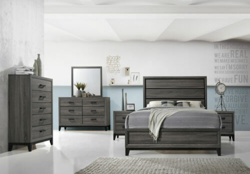 Kings Brand Furniture Ambroise King Size Bedroom Set 6 Pieces Grey And Black