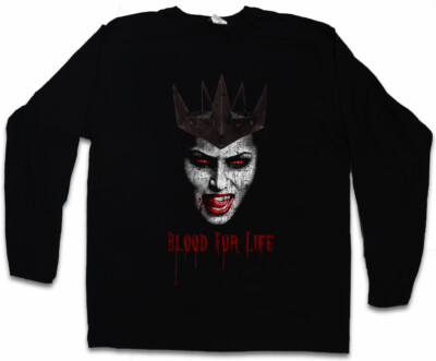 VAMPIRE BLOOD FOR LIFE LANGARM T-SHIRT True Bite Teeth Jaws Dracula Blood