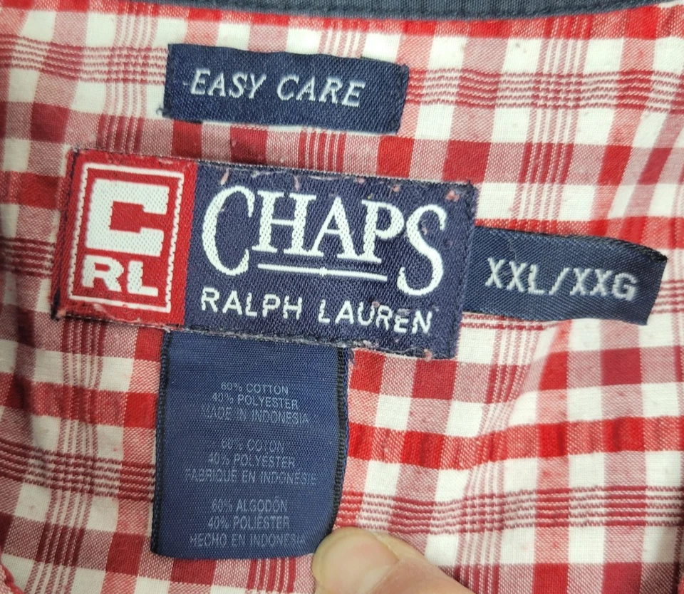 2-Chaps RL Easy Care Seersucker Men's Button Up Shirts Sz XXL Red & Green Check - Image 2 of 4