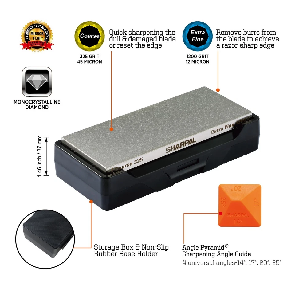 Afilador de cuchillos piedra de afilar diamante de doble cara con base de almacenamiento Foto 2 de 4