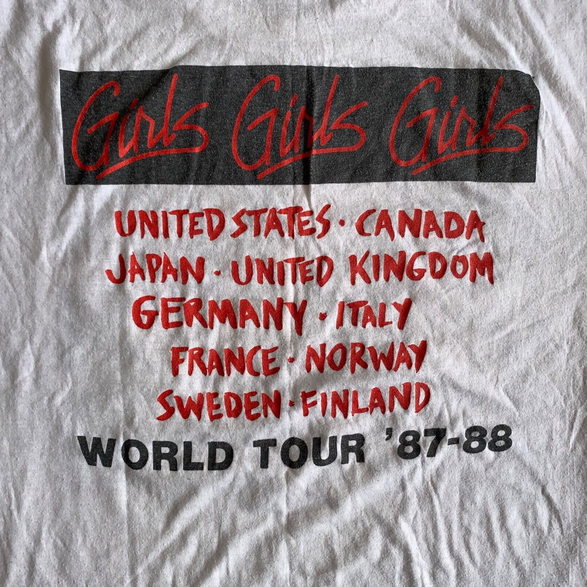 1987 VINTAGE 80s MOTLEY CRUE GIRLS GIRLS GIRLS WORLD TOUR T-SHIRT 