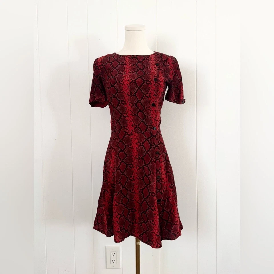 The Kooples Red Snakeskin Silk Mini Dress US Small Dark Academia Quiet Luxury - Image 4 of 4