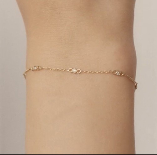 14k Real Gold Bezel Set Diamond Station Bracelet for Women, Adjustable 5.5”-6.5” - Picture 3 of 9