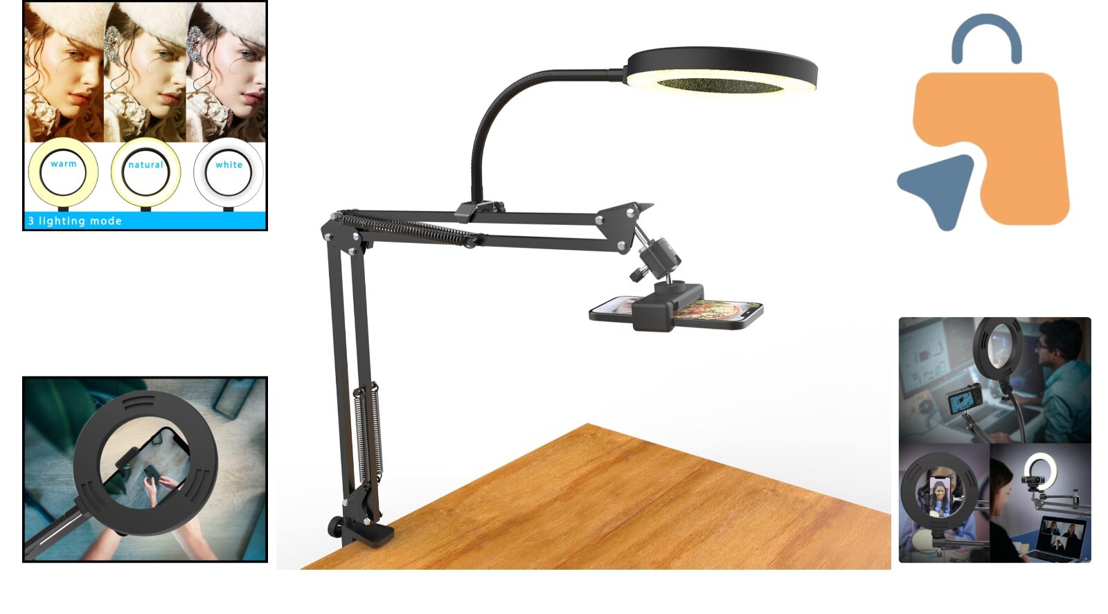 6-Inch Dimmable Ring Light with Adjustable Phone Arm for Streaming and Recording