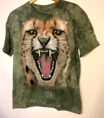The Mountain Leopard Face T Shirt Youth XL Green Tie Dye Animal