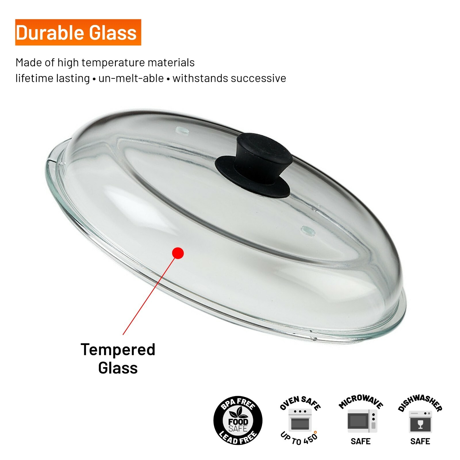 Glass Microwave Plate Cover w/ Handle 100 Food Save Dishwasher