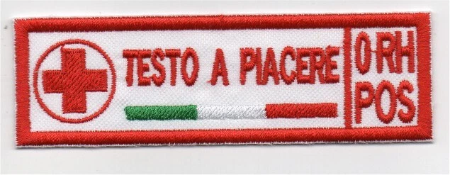 PATCH RICAMO TOPPA PERSONALIZZATO DIVISE NOME CROCE ROSSA GRUPPO SANGUIGNO