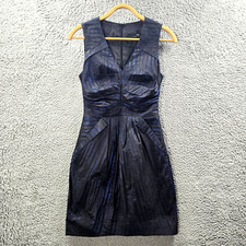 Vintage Cue A-line Dress Size 6 Black Blue Textured Sleeveless V-Neck