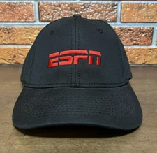ESPN Sports Black and Red Cap Hat Adjustable Strap Back 100% Polyester - NWT