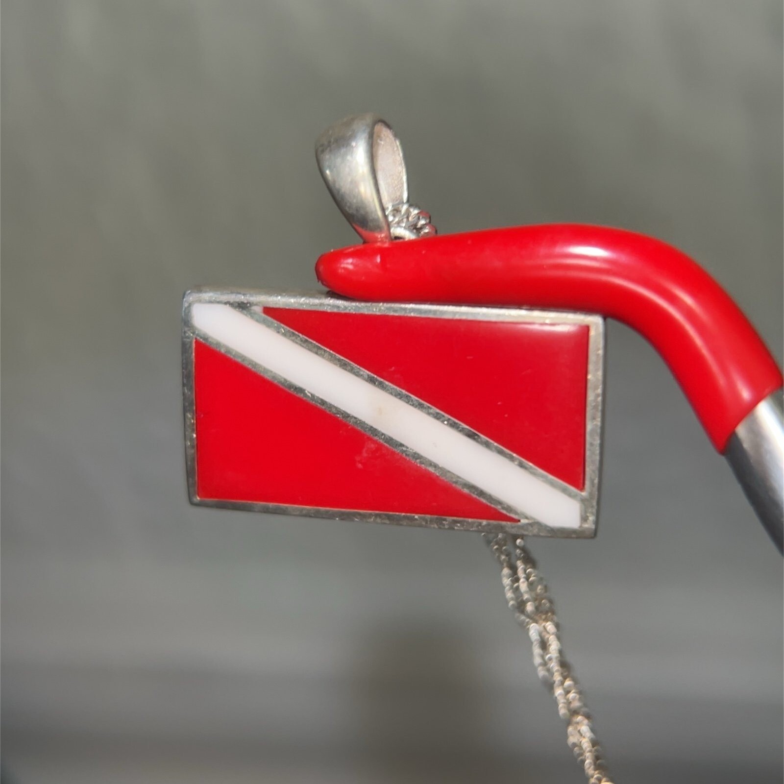 925 Silver Red Rectangular Pendant Necklace - image 2